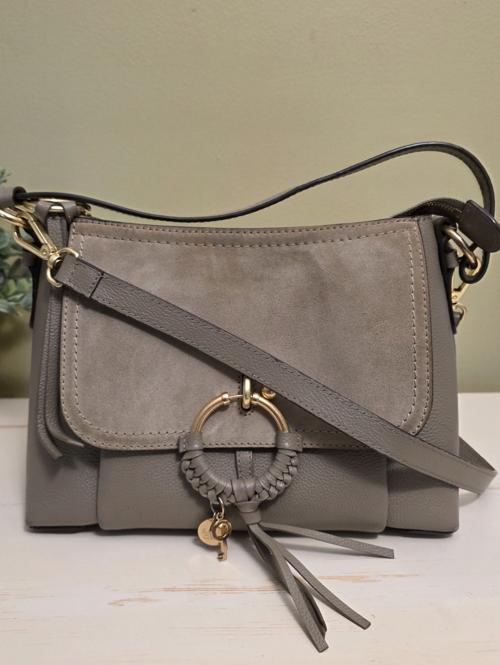 See By Chloe | Small Mott Grey Leather And Suede Joan 2-Way Shoulder Bag